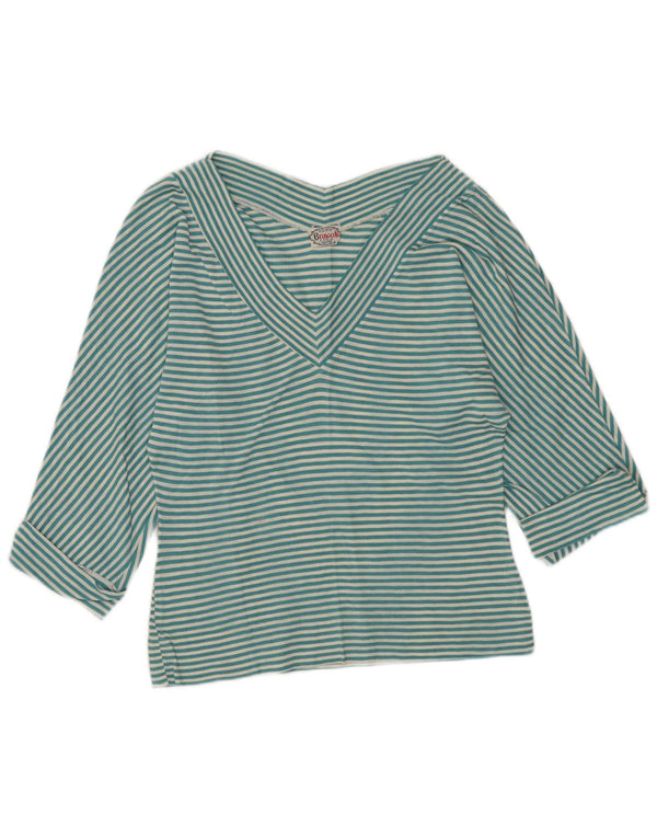 Vintage γυναικείο τοπ 3/4 μανίκια UK 48 XL τιρκουάζ ριγέ