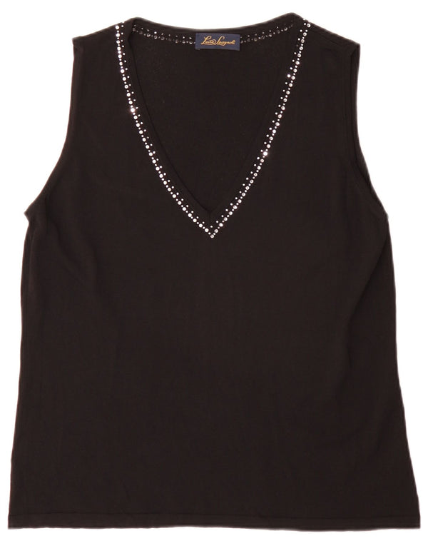 Luisa Spagnoli Womens Vest Top UK 18 XL Black Viscose