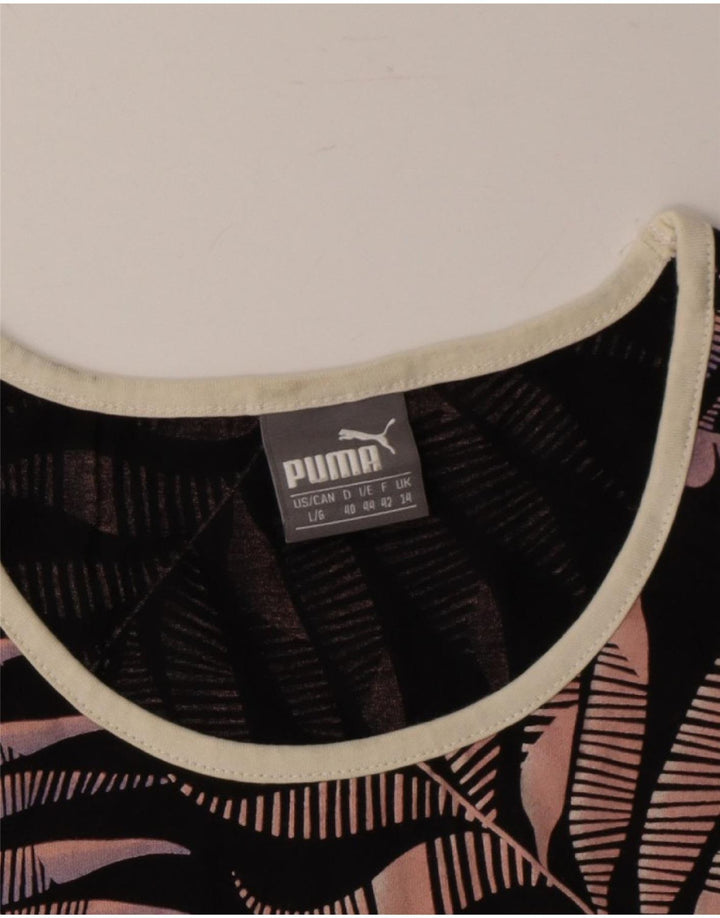 PUMA Womens Graphic Vest Top UK 14 Medium Black Floral Vintage Puma and Second-Hand Puma from Messina Hembry 