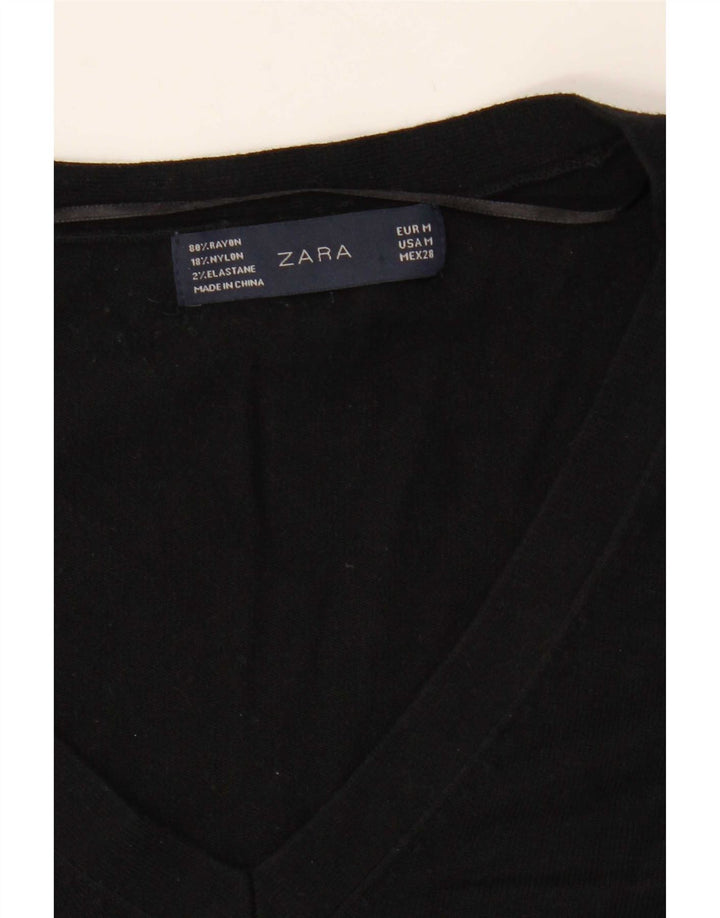 Zara Γυναικείο πουλόβερ με λαιμόκοψη UK 14 Medium Black Rayon