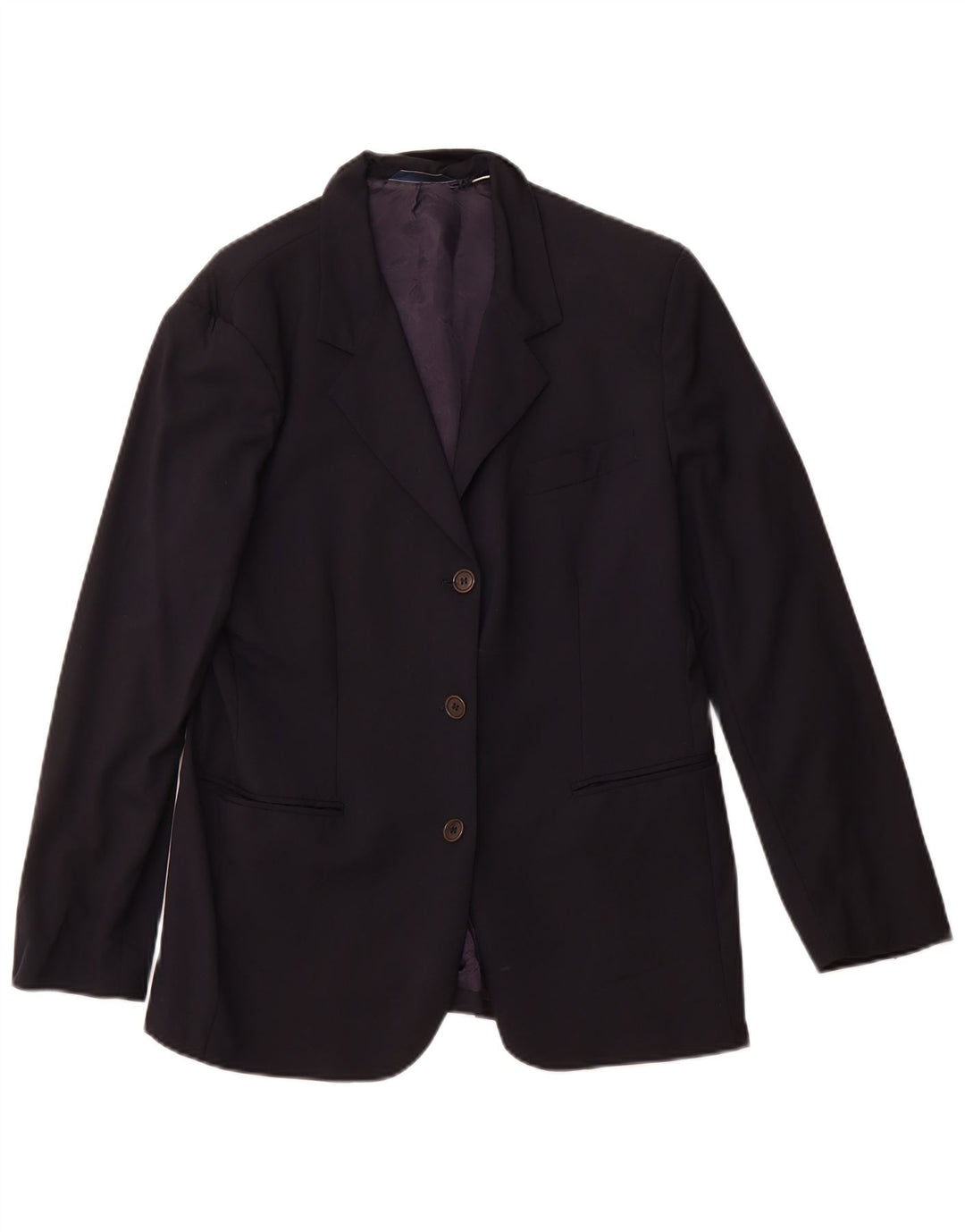 VINTAGE Γυναικείο τζάκετ με 3 κουμπιά Blazer IT 46 Μεγάλο Μαλλί Navy Blue