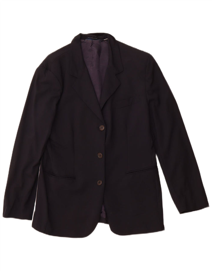 VINTAGE Γυναικείο τζάκετ με 3 κουμπιά Blazer IT 46 Μεγάλο Μαλλί Navy Blue