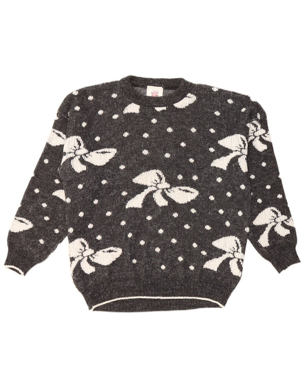 VINTAGE Γυναικείο πουλόβερ με λαιμόκοψη UK 16 Μεγάλο ακρυλικό γκρι στίγματα