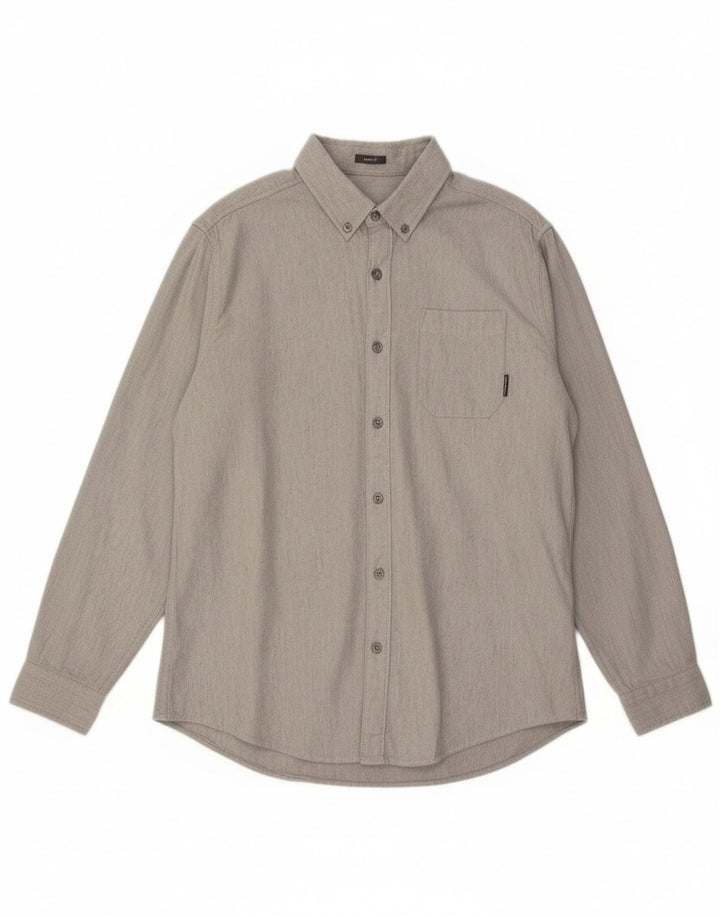 EDDIE BAUER Mens Classic Fit Shirt Large Grey Herringbone Cotton Vintage Eddie Bauer and Second-Hand Eddie Bauer from Messina Hembry 