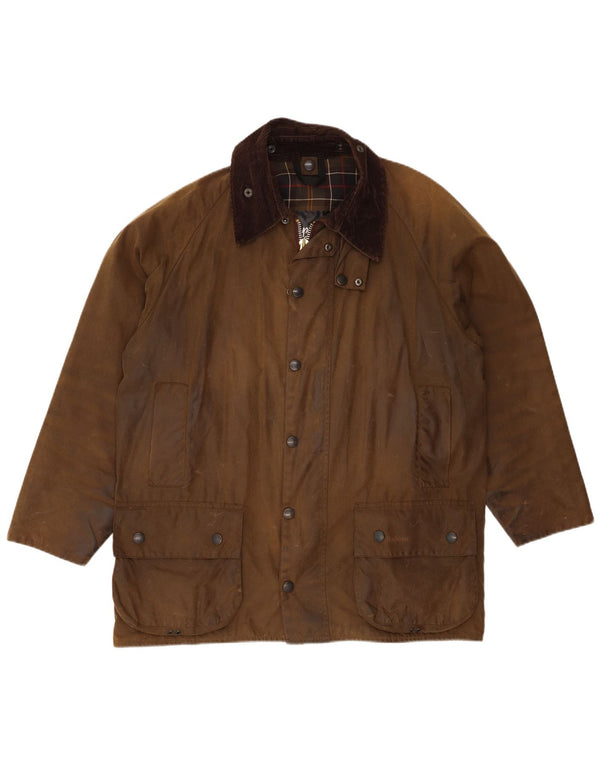 Barbour Mens Beaufort Waxed Cotton Jacket UK 42 Large Brown Cotton