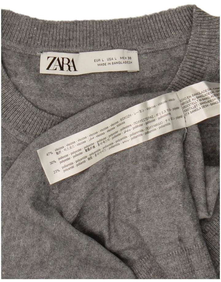 Zara γυναικείο πουλόβερ υπερμεγέθη Crew Neck Jumper UK 16 Large Grey Flecked