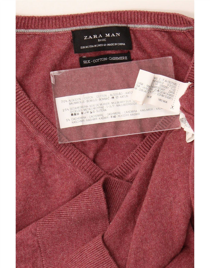 Ανδρικό πουλόβερ Zara με V λαιμόκοψη, μεσαίο βαμβακερό μπορντό