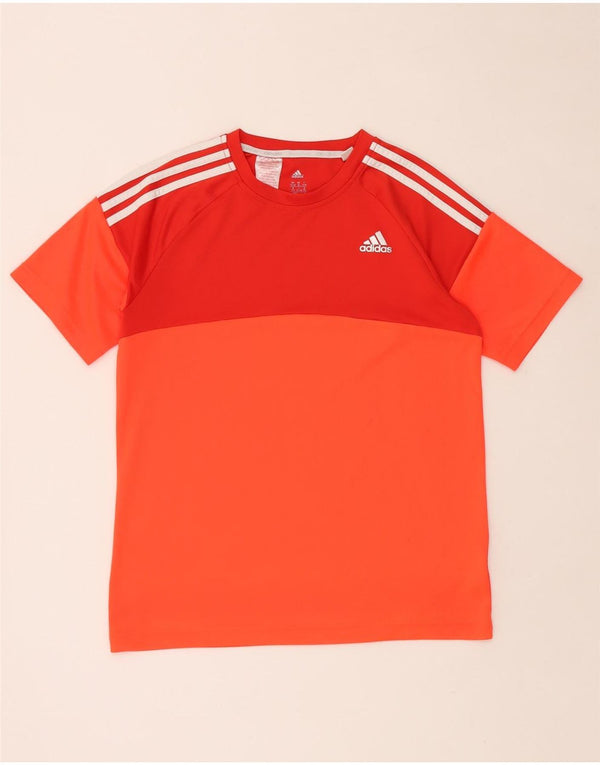 ADIDAS Boys Climalite T-Shirt Top 15-16 Years Orange Colourblock Polyester