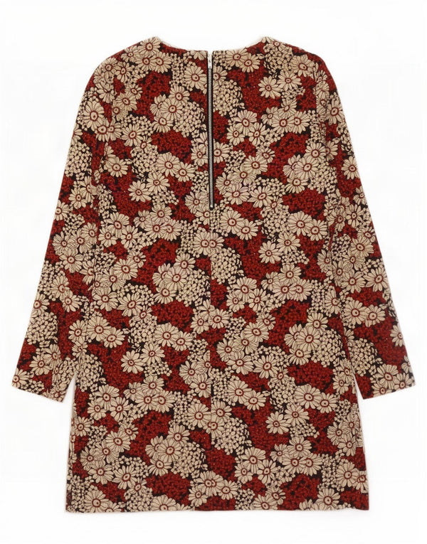 Zara Γυναικείο μακρυμάνικο φόρεμα UK 12 Medium Red Floral Polyester