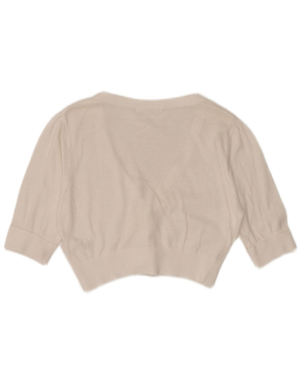 Marks & Spencer Γυναικείο μανίκι 1/2 Bolero Jumper UK 14 μεγάλο λευκό βαμβακερό