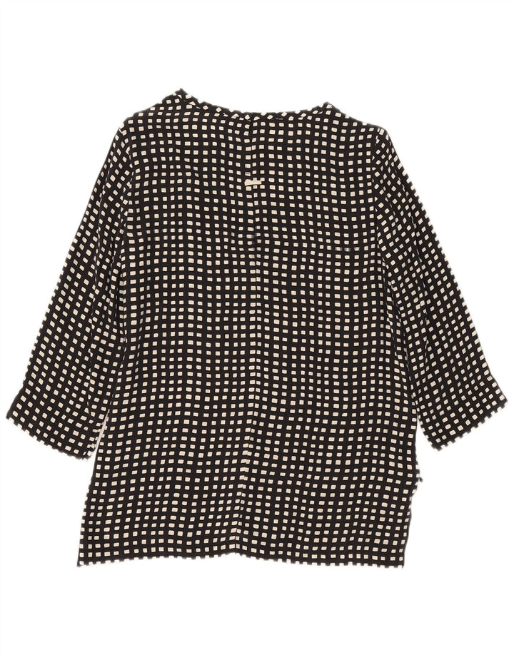 Max Mara γυναικεία μπλούζα 3/4 μανίκια τοπ UK 10 Small Black Geometric Silk