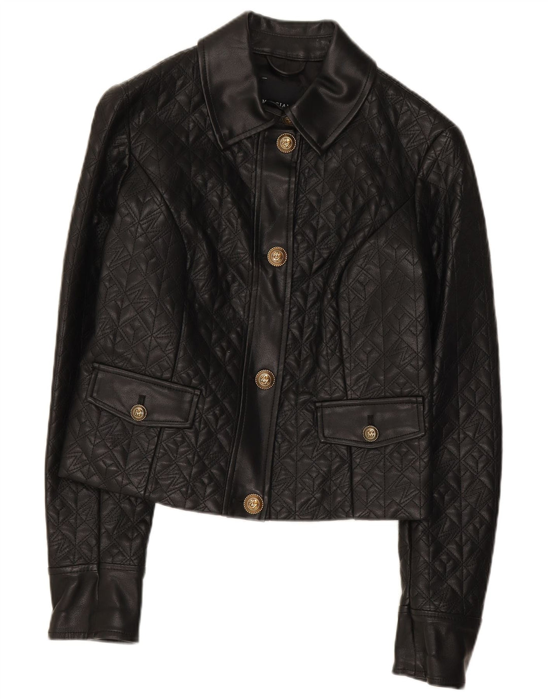 Guess Womens Crop Faux Leather Jacket US 2 XS Μαύρο Πολυαιθυλένιο