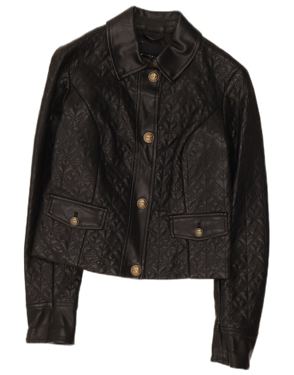 Guess Womens Crop Faux Leather Jacket US 2 XS Μαύρο Πολυαιθυλένιο