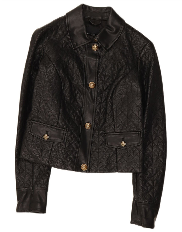 Guess Womens Crop Faux Leather Jacket US 2 XS Μαύρο Πολυαιθυλένιο