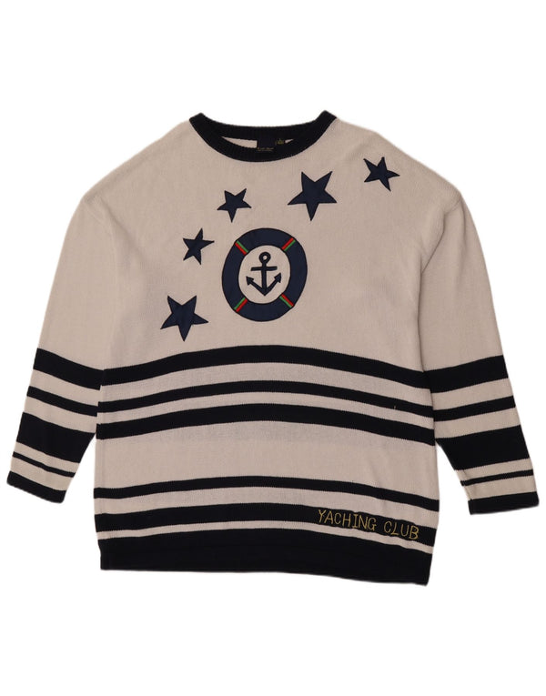 Χρώμα Ville Γυναικείο πουλόβερ με μακρύ λαιμό σκάφος EU 44/46 XL Λευκό ριγέ