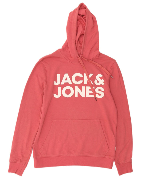 Jack & Jones Mens Graphic Hoodie Jumper Small Pink Cotton