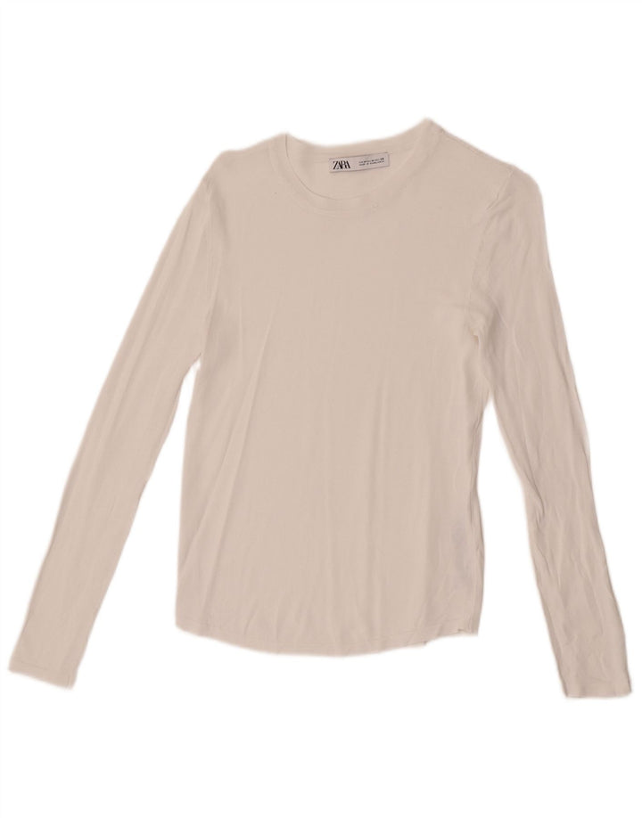 Zara Γυναικεία See Through Top Μακρύ μανίκι UK 12 μεσαία λευκή βισκόζη