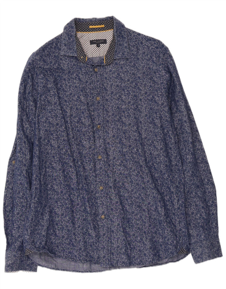 TED BAKER Ανδρικό πουκάμισο Νούμερο 4 Μεγάλο Μπλε Navy Floral Βαμβακερό