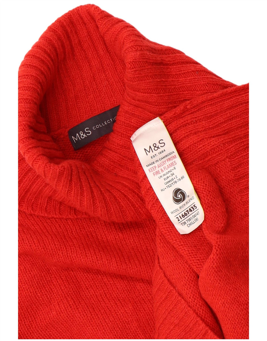 Marks & Spencer Γυναικείο πουλόβερ με ρολό λαιμόκοψη UK 6 XS κόκκινο μαλλί