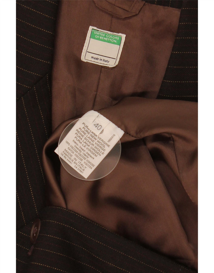 Benetton Γυναικείο τζάκετ 2 κουμπιών μπλέιζερ IT 40 Small Brown Pinstripe New Wool