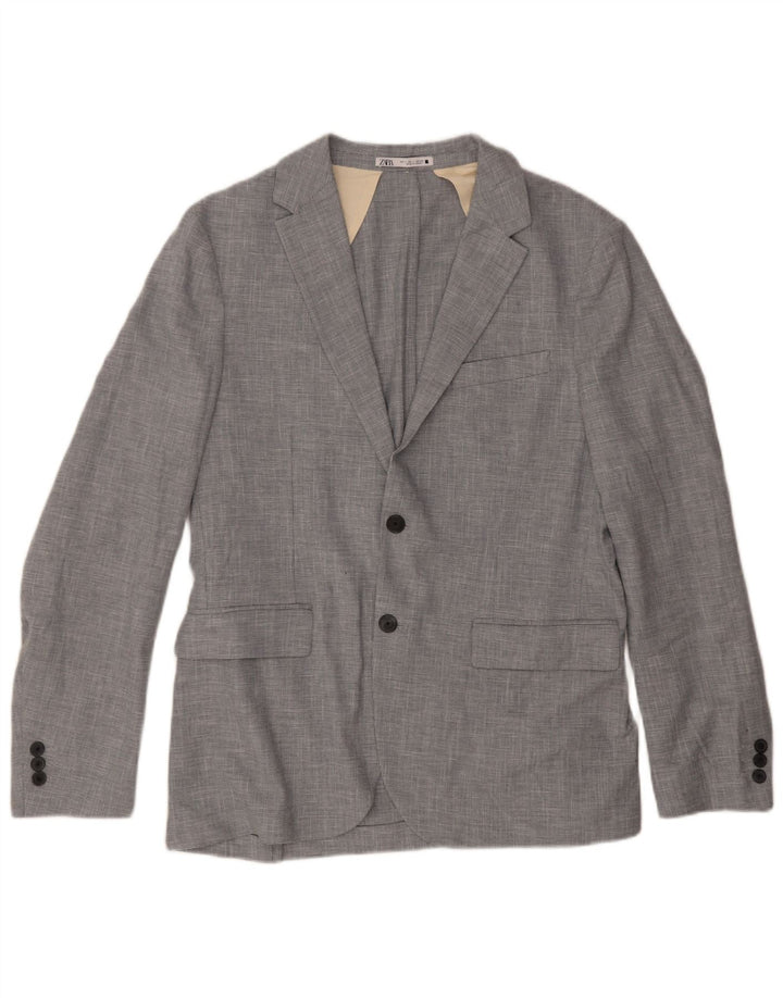 Zara Ανδρικό μπουφάν blazer UK 40 Large Grey Houndstooth Polyester