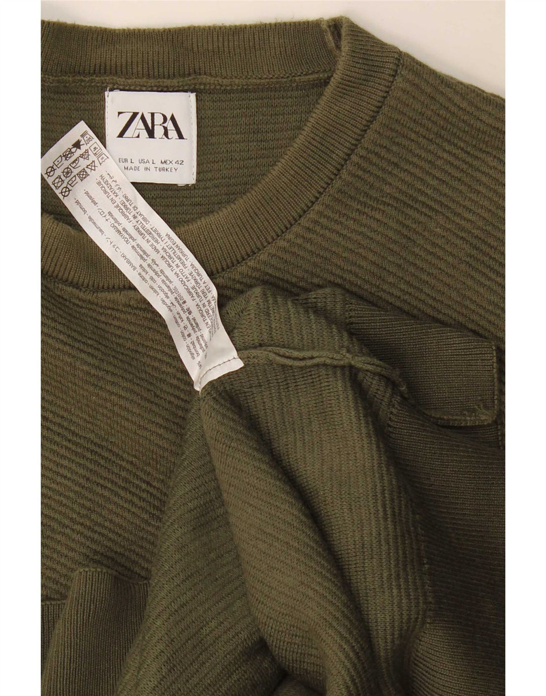 Ανδρικό πουλόβερ Zara Crew Neck Jumper Μεγάλο Χακί Βαμβακερό