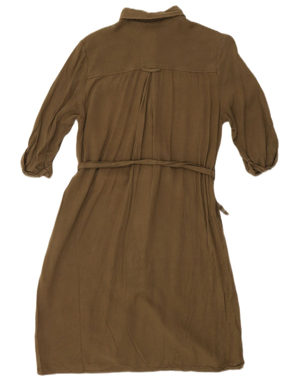 TOPSHOP Γυναικείο πουκάμισο μεγάλου μεγέθους 3/4 μανίκι φόρεμα UK 10 Small Khaki Viscose
