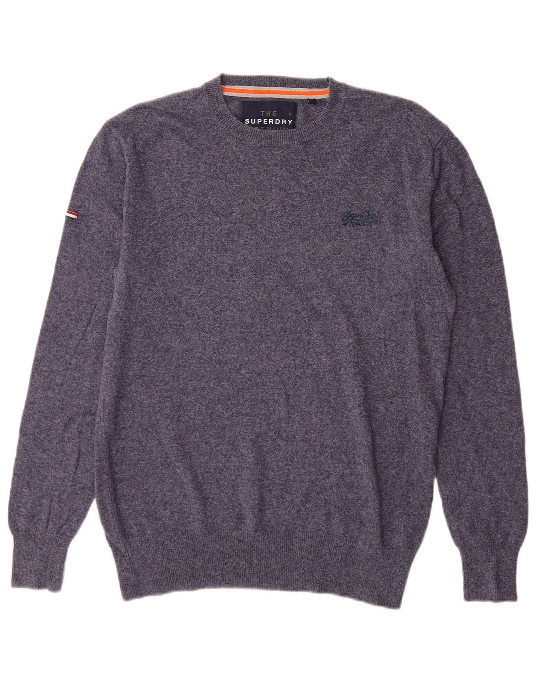 Superdry Ανδρικό πουλόβερ με λαιμόκοψη μεσαίου μπλε βαμβακερό