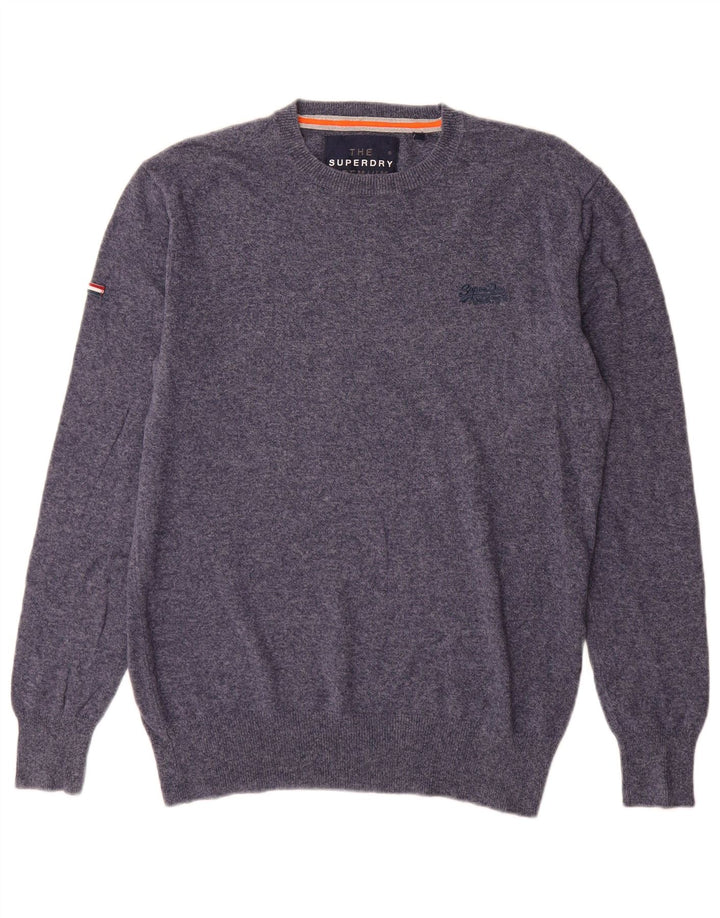 Superdry Ανδρικό πουλόβερ με λαιμόκοψη μεσαίου μπλε βαμβακερό