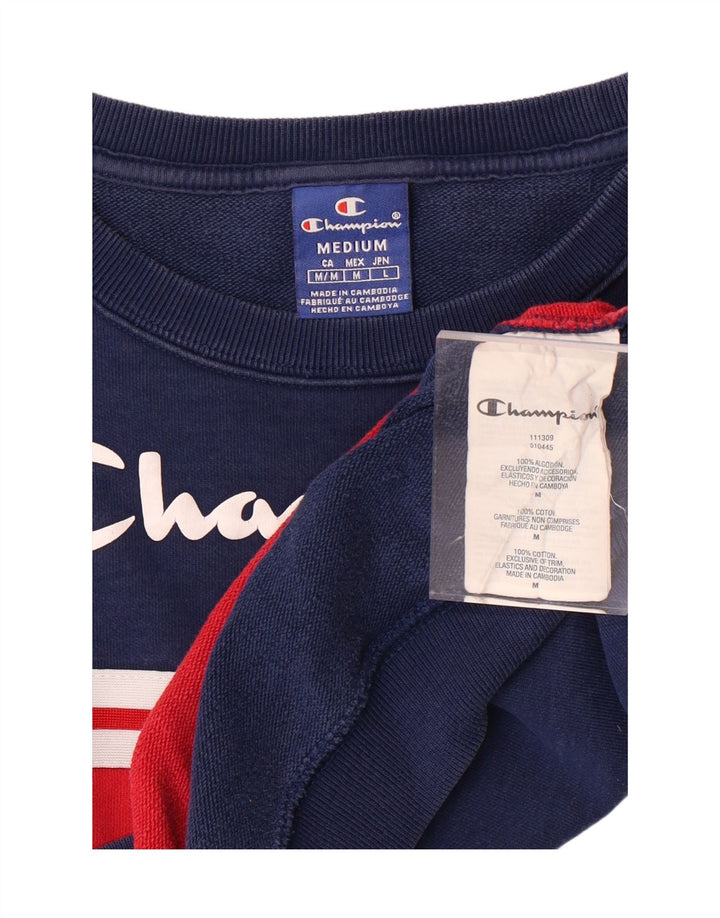 CHAMPION Womens Oversized Graphic Sweatshirt Jumper UK 14 Medium Navy Blue Vintage Champion and Second-Hand Champion from Messina Hembry 