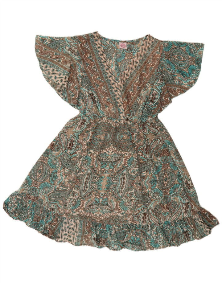 Vintage γυναικείο φόρεμα Empire UK 12 Medium Green Paisley Polyester
