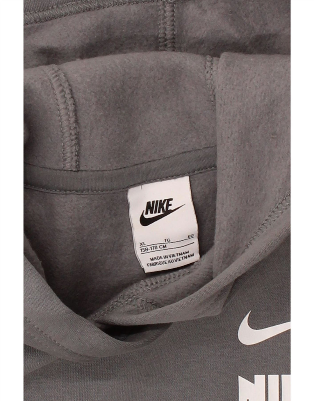 NIKE Boys Graphic Hoodie Jumper 13-14 Years XL Grey Polyester Vintage Nike and Second-Hand Nike from Messina Hembry 