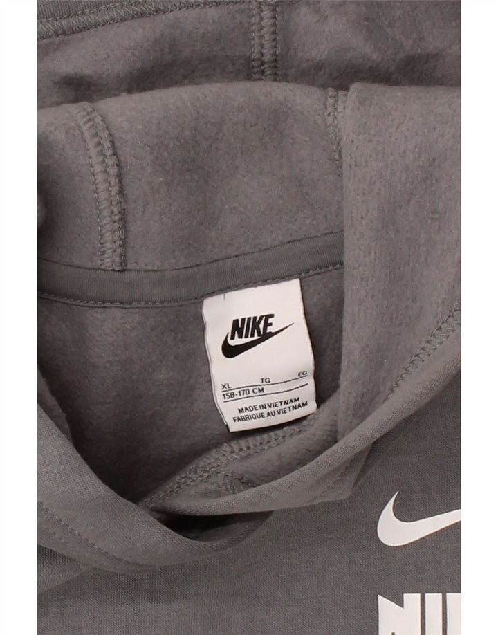 NIKE Boys Graphic Hoodie Jumper 13-14 Years XL Grey Polyester Vintage Nike and Second-Hand Nike from Messina Hembry 