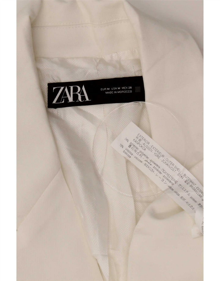 Zara Γυναικείο Μπουφάν 1 Κουμπί Blazer UK 14 Μεσαίο Λευκό Πολυεστέρας