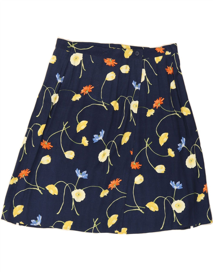 ANDREA MARE Womens Wrap Skirt IT 44 Medium W32  Navy Blue Floral Viscose Vintage Andrea Mare and Second-Hand Andrea Mare from Messina Hembry 