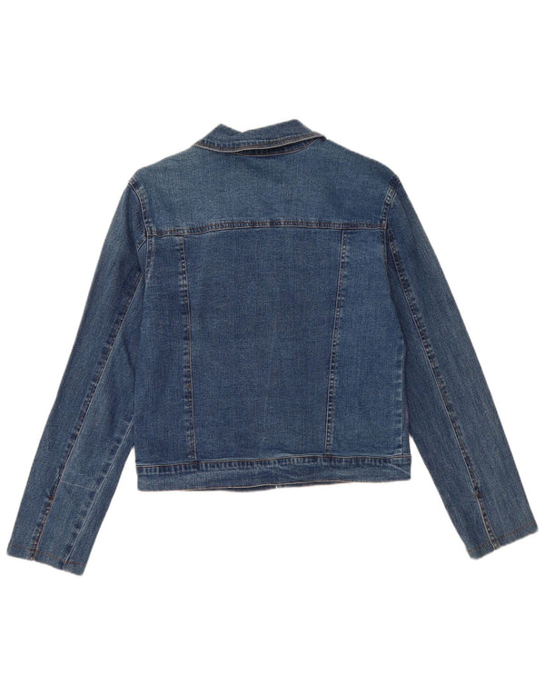 Vintage Γυναικείο Crop Τζιν Μπουφάν UK 12 Medium Blue Tie Dye Cotton