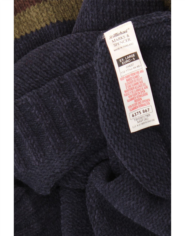 Marks & Spencer Ανδρικό πουλόβερ με λαιμόκοψη XL Navy Blue Colorblock