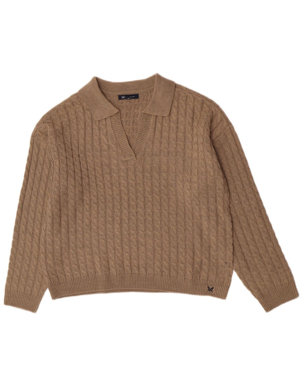 Crew Clothing Γυναικείο πουλόβερ με λαιμό polo UK 18 XL καφέ ακρυλικό