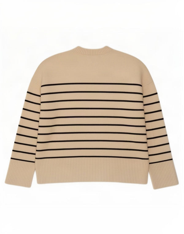 Zara γυναικείο πουλόβερ με λαιμόκοψη UK 10 Small Off White ριγέ