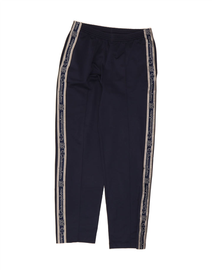 CHAMPION Mens Graphic Tracksuit Trousers Medium  Navy Blue Polyester Vintage Champion and Second-Hand Champion from Messina Hembry 