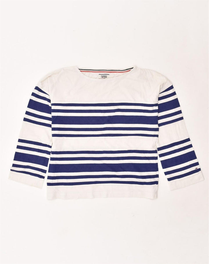 TOMMY JEANS Womens Top Long Sleeve UK 10 Small White Striped Cotton | Vintage Tommy Jeans | Thrift | Second-Hand Tommy Jeans | Used Clothing | Messina Hembry 