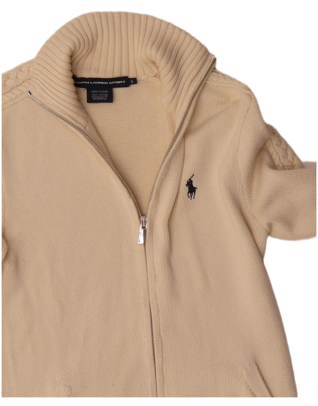 RALPH LAUREN Γυναικείο πουλόβερ ζακέτα UK 10 Small Beige βαμβακερό
