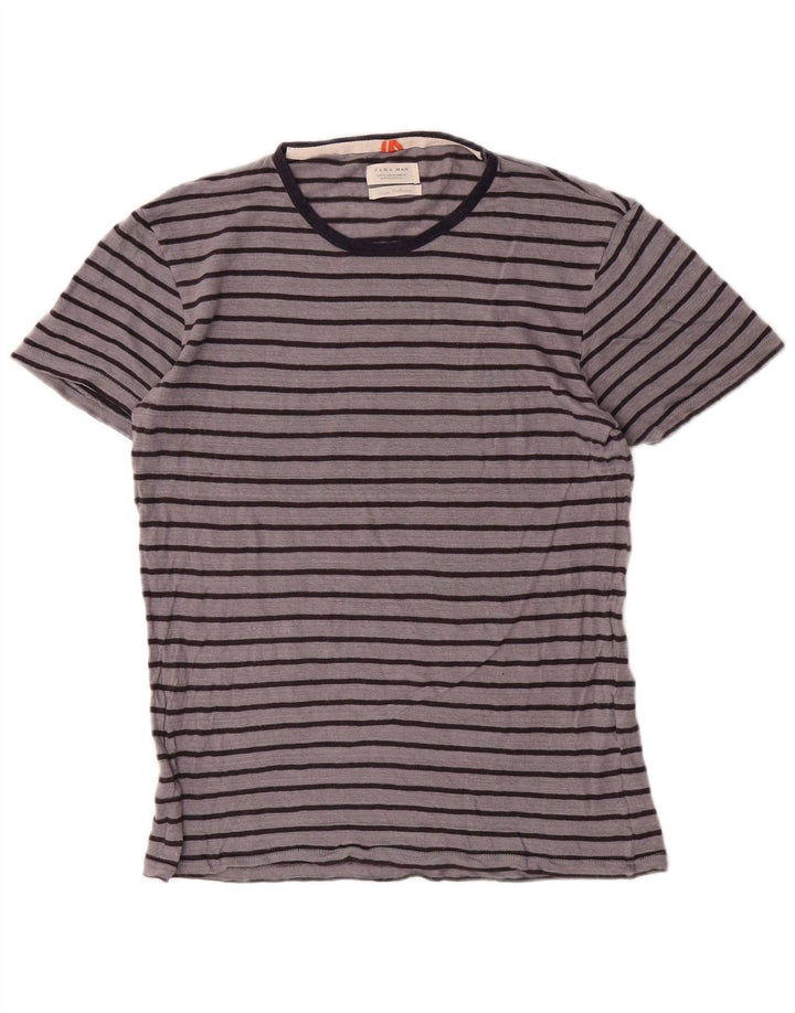 Ανδρικό T-Shirt Zara Top Λευκό Μεσαίο Γκρι Ριγέ