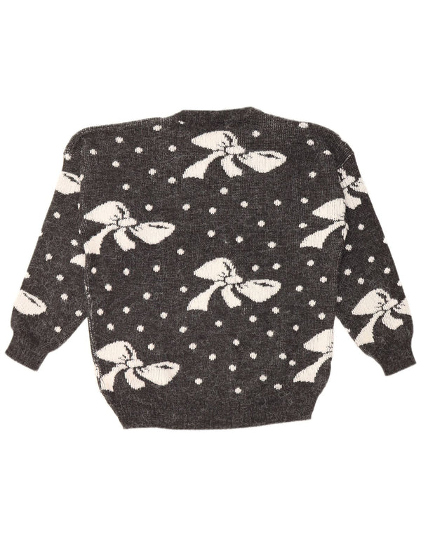 VINTAGE Γυναικείο πουλόβερ με λαιμόκοψη UK 16 Μεγάλο ακρυλικό γκρι στίγματα