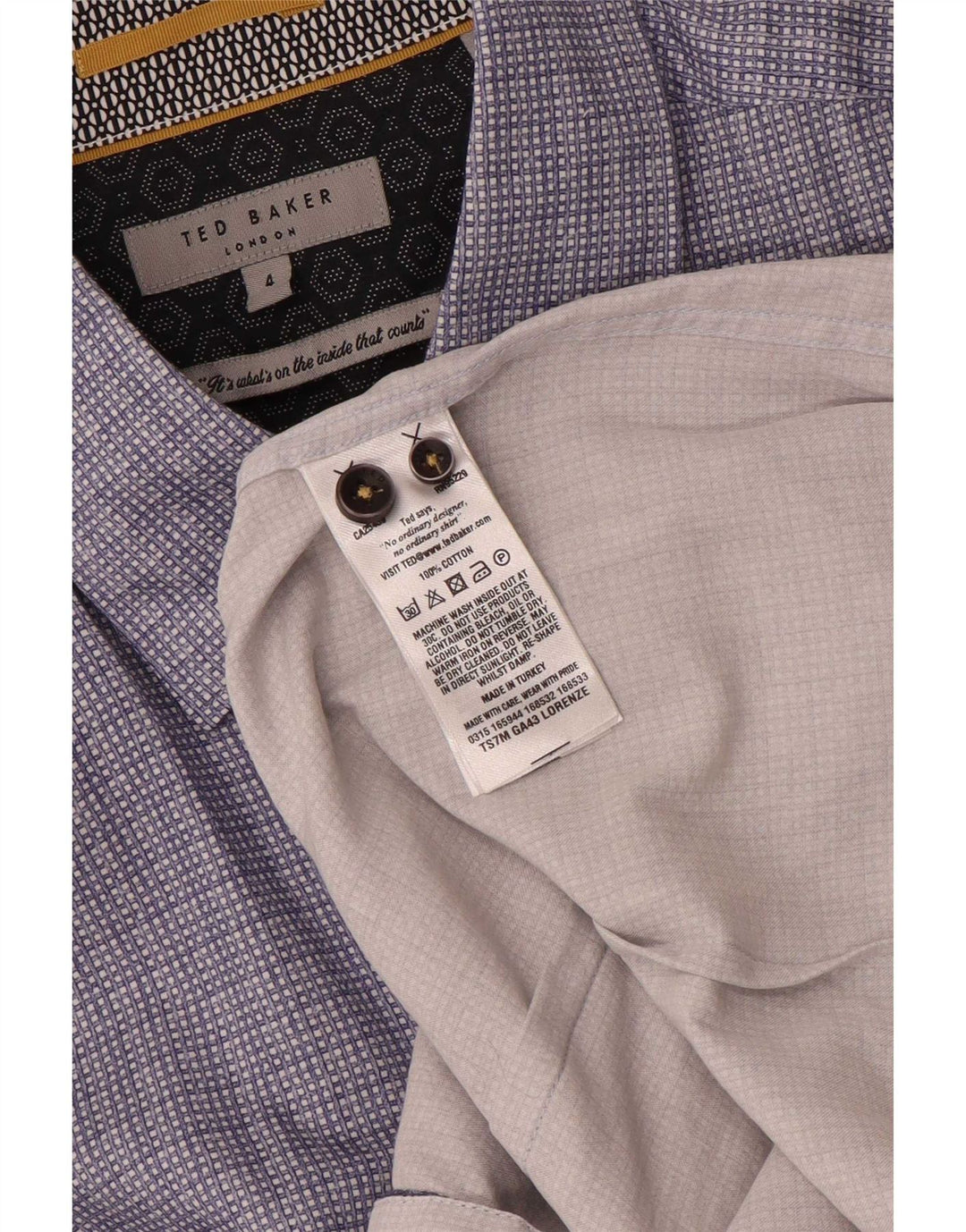 Ted Baker Ανδρικό κοντομάνικο πουκάμισο μέγεθος 4 Μεγάλο μπλε ναυτικό γεωμετρικό βαμβάκι