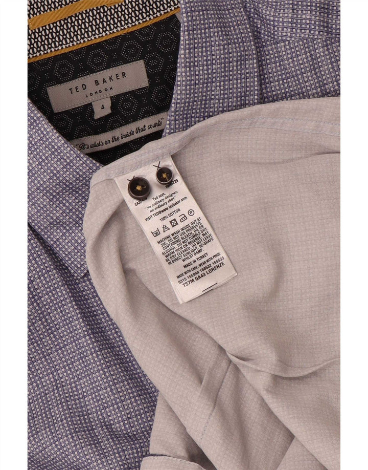 Ted Baker Ανδρικό κοντομάνικο πουκάμισο μέγεθος 4 Μεγάλο μπλε ναυτικό γεωμετρικό βαμβάκι
