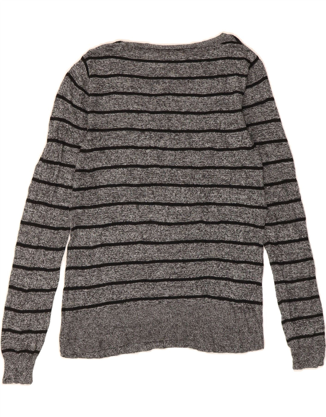 MOSSIMO Womens V-Neck Jumper Sweater UK 12 Medium Grey Striped Nylon Vintage Mossimo and Second-Hand Mossimo from Messina Hembry 