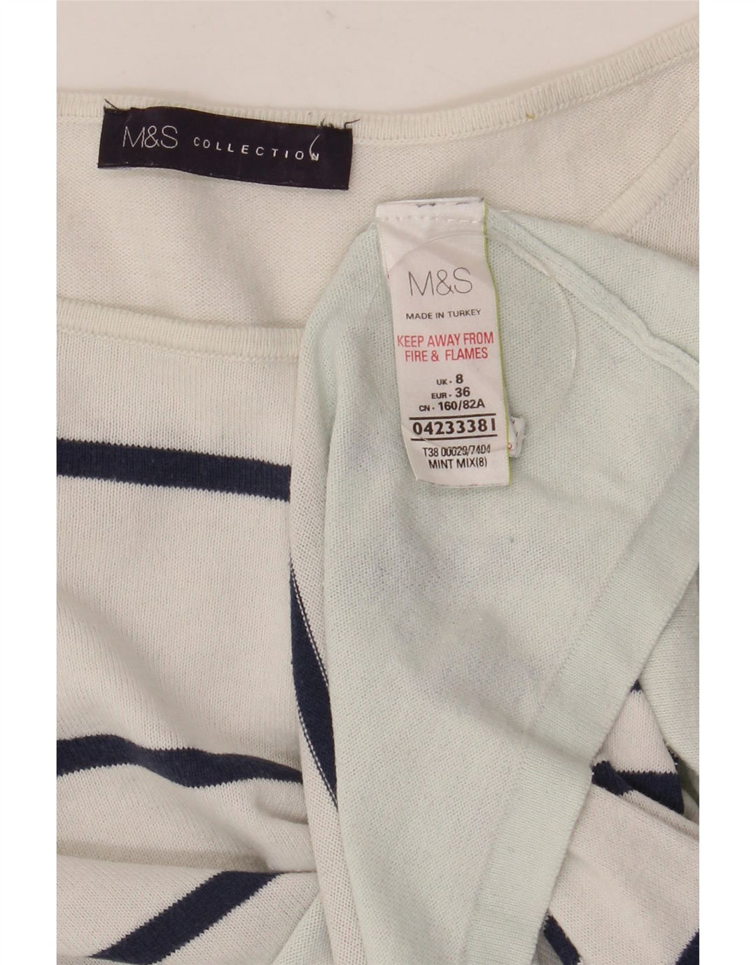 Marks & Spencer Γυναικείο μπλουζάκι μακρυμάνικο UK 8 μικρό λευκό ριγέ βαμβακερό