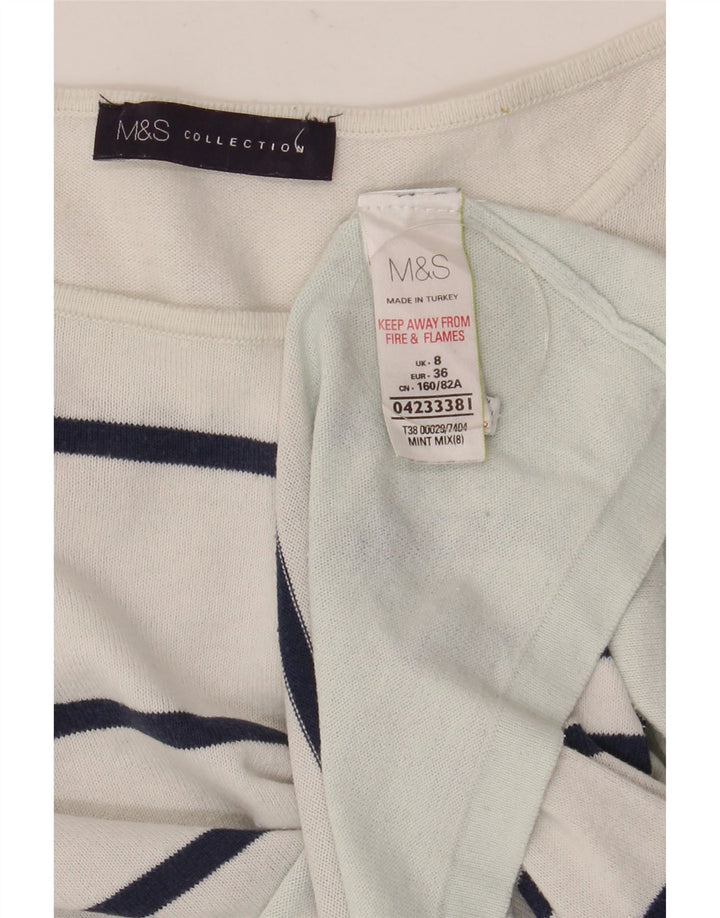 Marks & Spencer Γυναικείο μπλουζάκι μακρυμάνικο UK 8 μικρό λευκό ριγέ βαμβακερό
