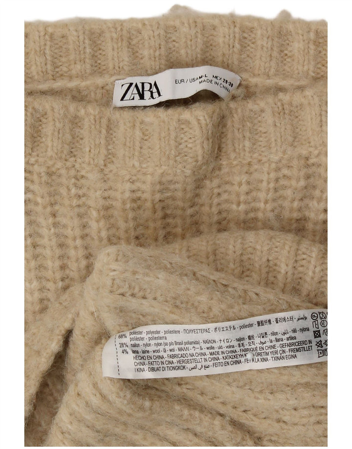 Zara γυναικείο πουλόβερ με λαιμόκαυμα μεγάλου μεγέθους UK 14 μεσαίο μπεζ πολυεστέρας